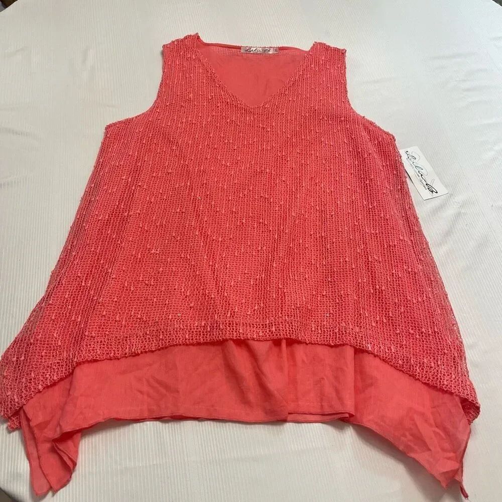 NWT Lulu B Pink Lagenlook Hippie Boho Chic Tank Top Size XL New